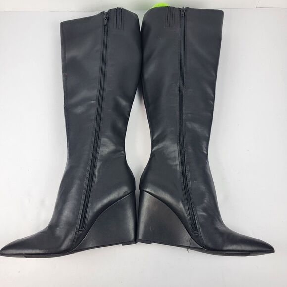 Open Edit Erik Knee High Wedge Boots Faux leather Black Size 8M - Picture 10 of 15